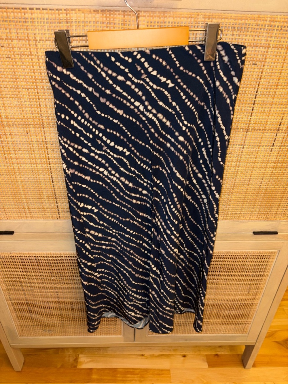 Dynamite Navy Midi Skirt with White Abstract Stripe Print